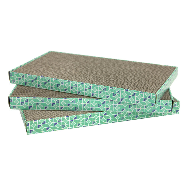 XL Wide Green Corrugated Cardboard Cat Scratching Pads, 3-Pack