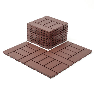Carreaux de terrasse en plastique emboîtables (44 pièces), plancher de patio extérieur imperméable 12 x 12 pouces, carreaux de balcon faciles à installer pour le jardin, la piscine, la cour, le sentier, l'utilisation à l'intérieur, motif en H, brun rouge