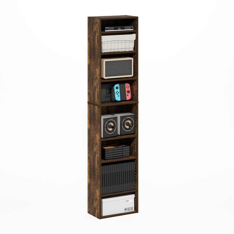 Bowe 8-Tier Adjustable Shelves Multimedia Media Storage Tower Rack, Amber Pine