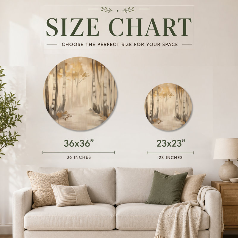 Burren I - art mural rond en bois forêt beige, Rond 23 po, Rond