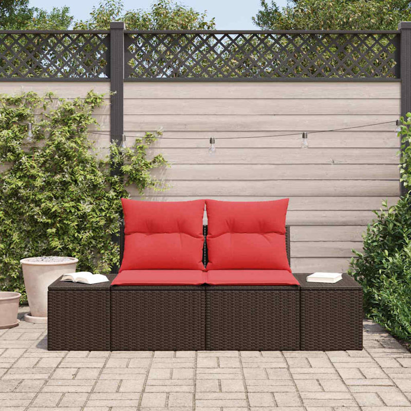  2-Seater Garden Sofa With Storage & Cushions Brown Poly Rattan, Brown