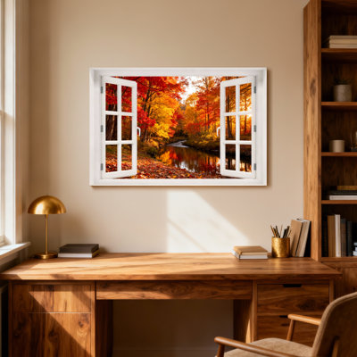 Paysage, nature, forêt d'automne, rivière, reflet, feuilles, arbres, ciel, fenêtre, vue