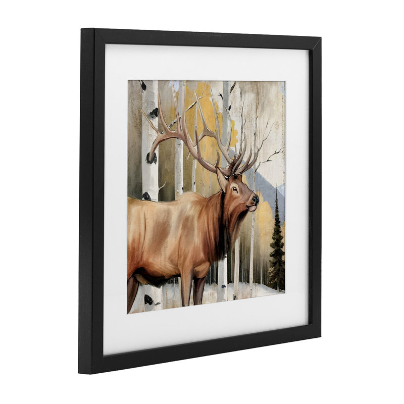 «Mountain Walk Elk Forest», reproduction d'art sous verre encadrée par Kim Allen, H 13 po x l 13 po, Cadre noir minuit
