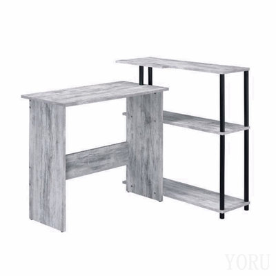 Rectangular Writing Desk With Side Shelf, Antique White And Black