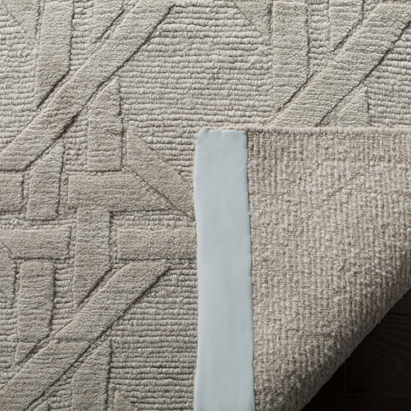 Rectangle Jamie Drake Geometric Hand-Knotted Wool Area Rug in Beige, Rectangle 6' x 9'