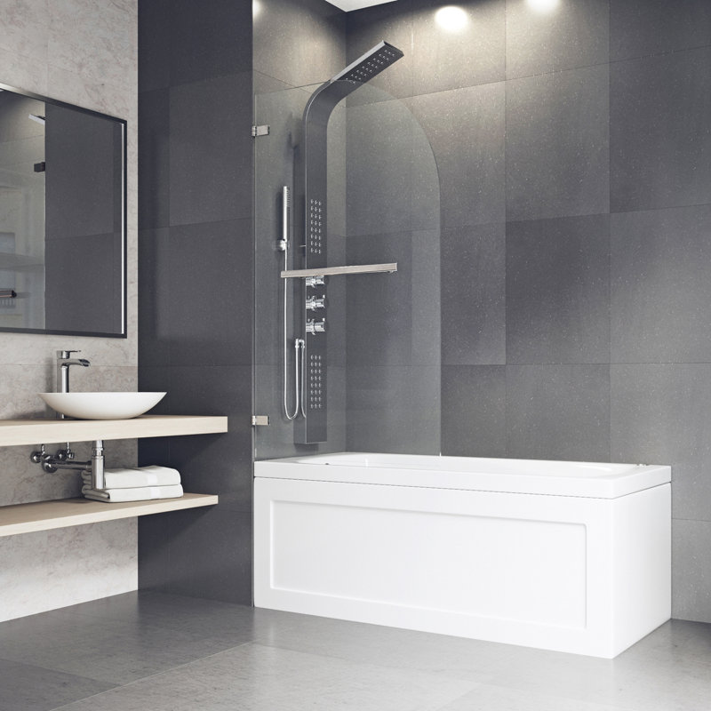 Orion 34" W x 58" H Hinged Frameless Tub Door with with 5/16" Clear Glass, Stainless Steel