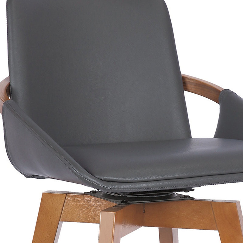 Tabouret de bar luxueux en similicuir et pivotant, Siège gris / cadre brun, Tabouret de comptoir (hauteur de siège de 27 po)