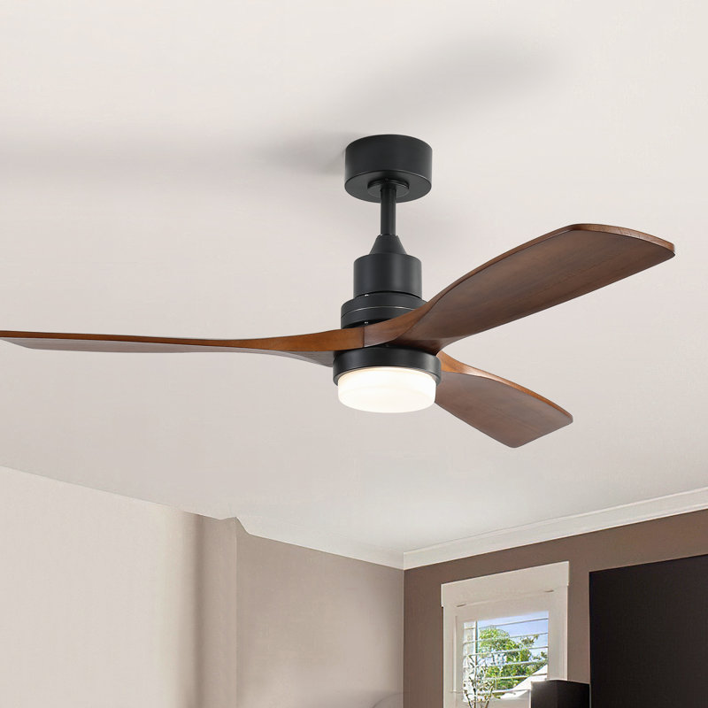 Ventilateur de plafond à DEL standard Kemp, Noir mat avec des pales brunes