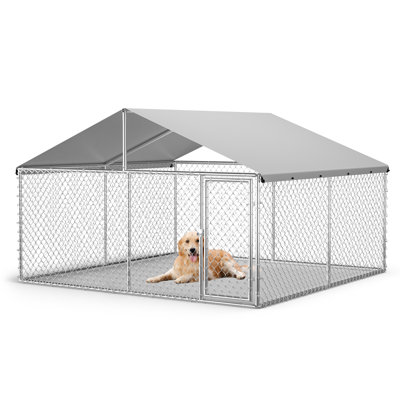 Heavy-Duty Outdoor Dog Kennel - Secure Galvanized Steel Dog Cage with Waterproof & UV-Resistant Roof - Spacious Yard Enclosure for Large Dogs - Reinforced Frame - Size: 10x10x6ft