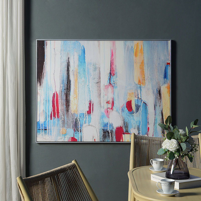 Art mural moderne moderne bleu 36 x 47 pouces avec attrait polyvalent, Cadre argenté, H 36 po x l 47 po x P 1,4 po