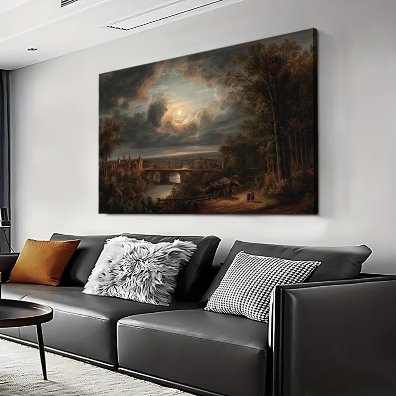 «Dark Romantic Moonlit Gothic Castle Landscape», reproduction d'art sur toile tendue avec grande galerie pour le salon et la chambre à coucher