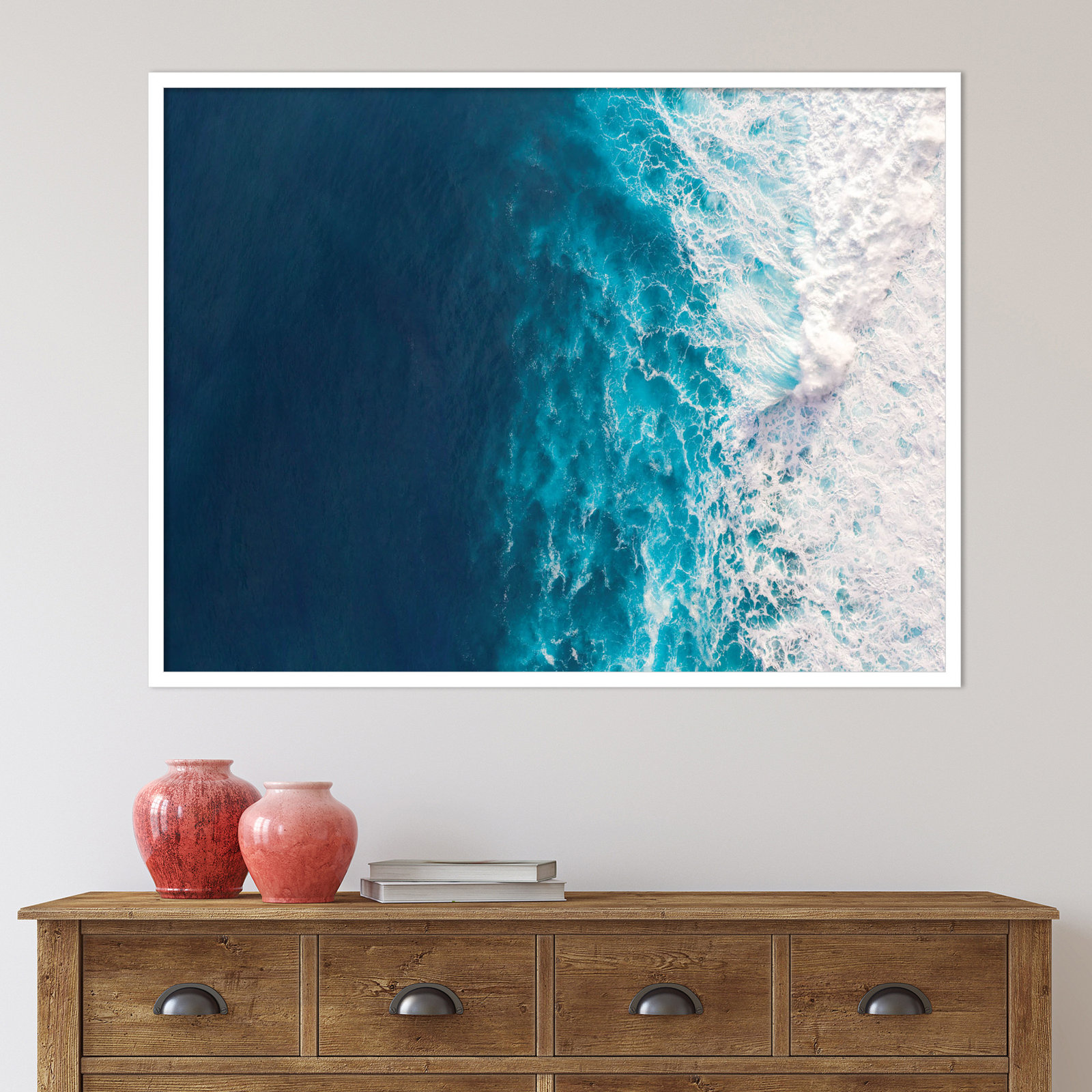 Seascape of Splashing Waves Print, White, 31" H x 41" W x 1" D