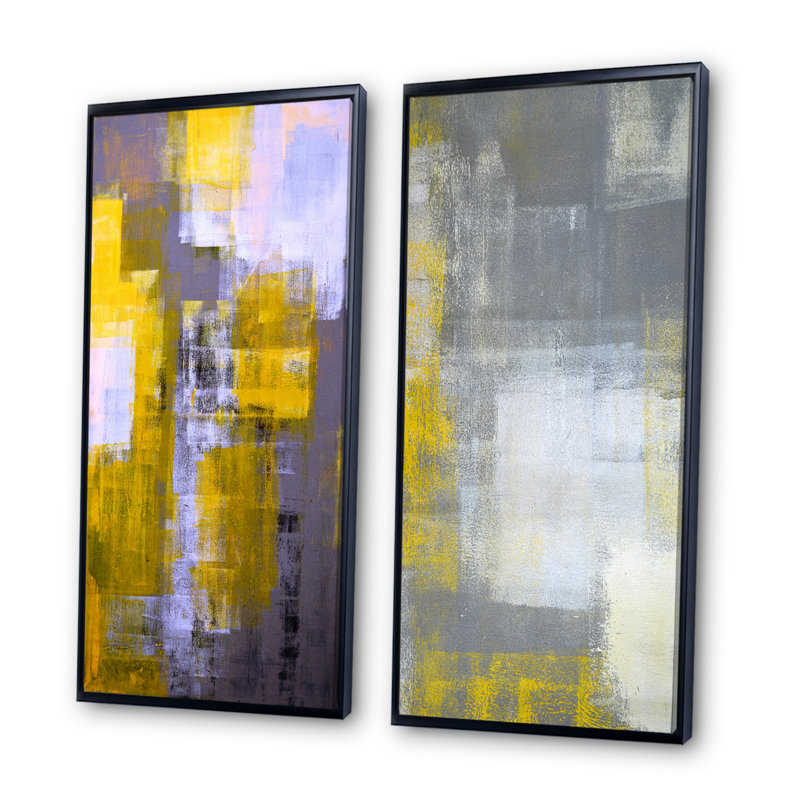 «Gray Meets Yellow Abstract Art», ensemble de 2 impressions sur toile, H 32 po x l 32 po x P 1 po, Cadre flottant noir