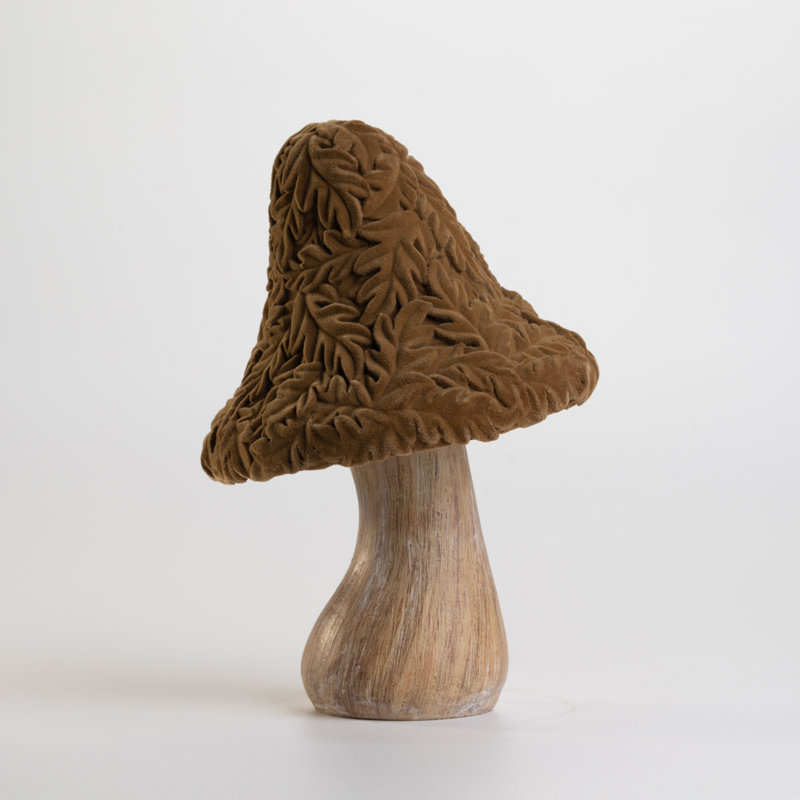 7.5" Brown Flocked Mushroom Figurine