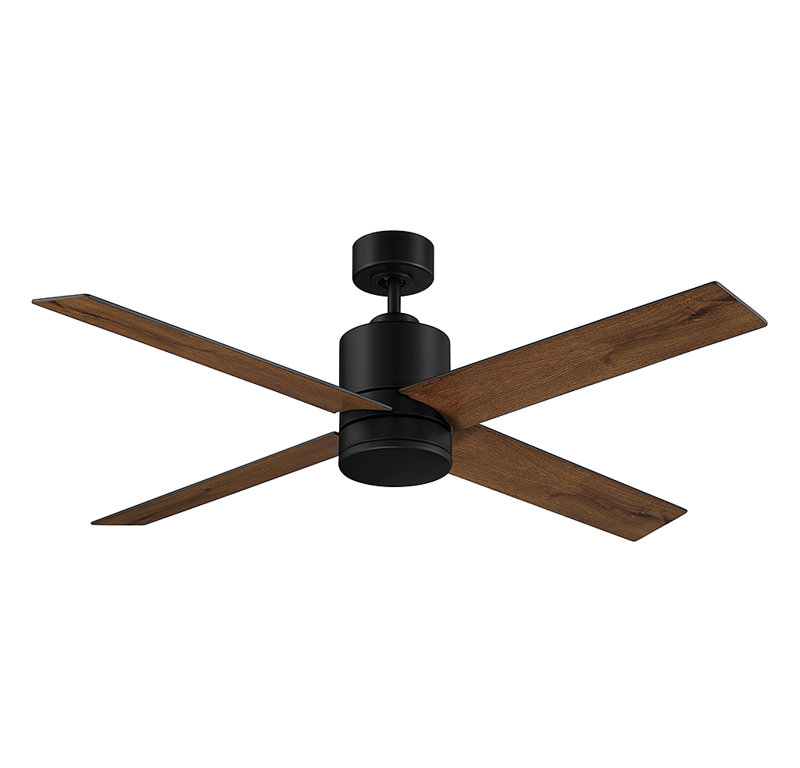 52" Cairns 4 - Blade Standard Ceiling Fan in Black with Brown Blades with Remote Control and Light Kit Included
