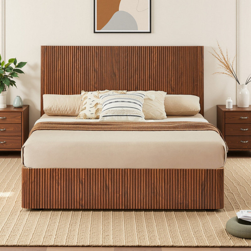 Lift Up Hydraulic Storage Bed Frame, Brown, Queen