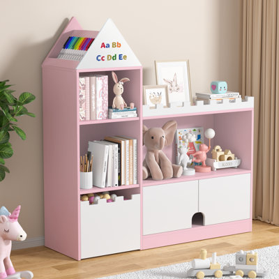 39.4’’ H  x38.8’’ W Kids Castle Bookcases with Removable Drawers, Cubby Toy Storage Organizers, Chip Resistant