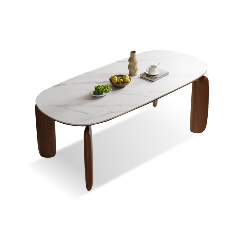 Table de salle à manger blanche + brun rougeâtre ovale frittée + table de salle à manger en bois massif et manufacturé