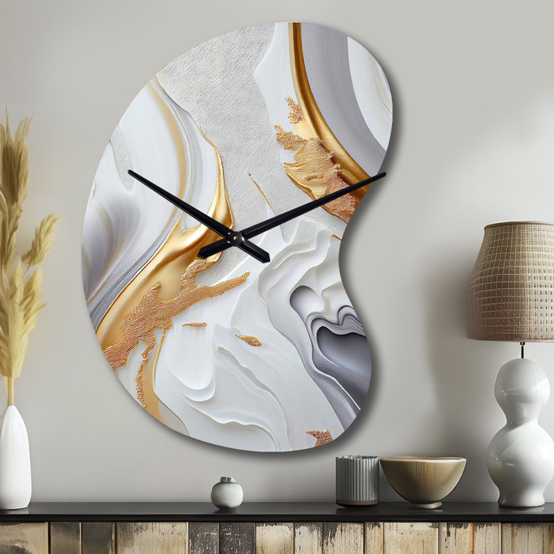 Horloge murale 3D en marbre blanc et doré, Petit