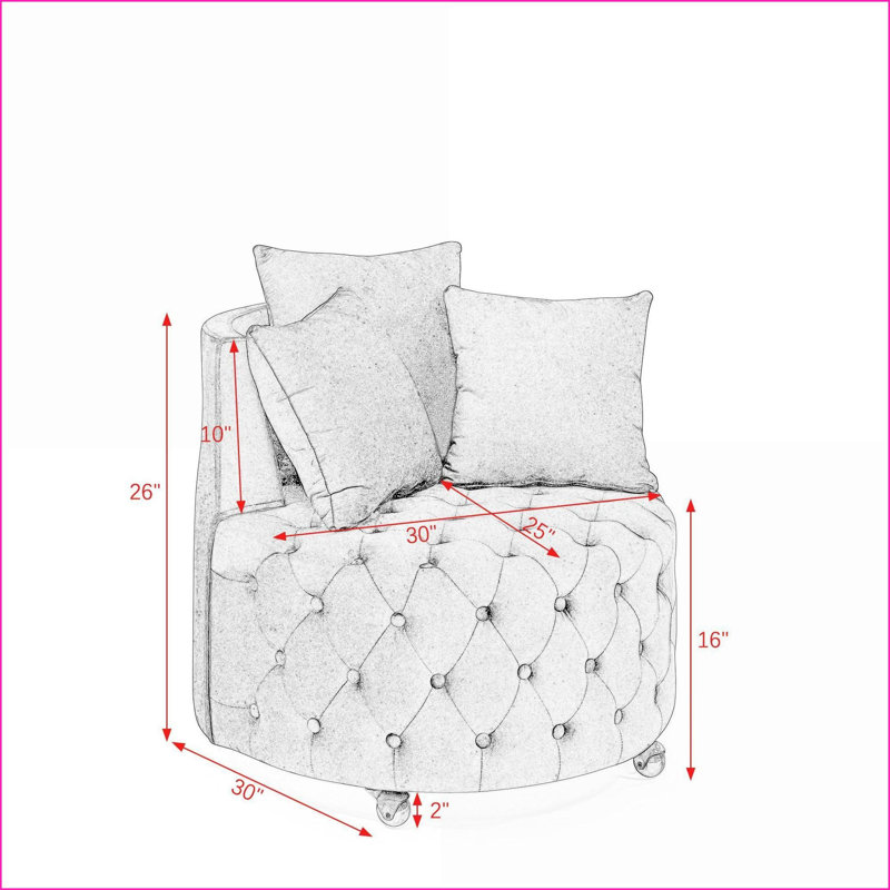 Fauteuil d'appoint pivotant en velours pour le salon - capitonné, 3 coussins, roulettes | Noir | Mousse