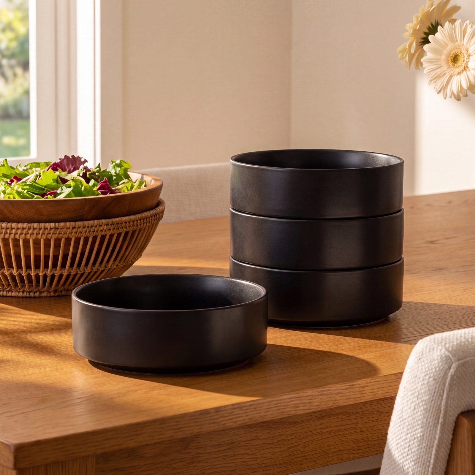 Stackable Stoneware Cereal Bowl, Black