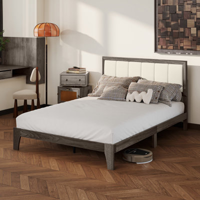 Bed Frame With Upholstered Headboard, Platform Bed Frame With Wooden Slats, No Box Spring Needed, Easy Assembly