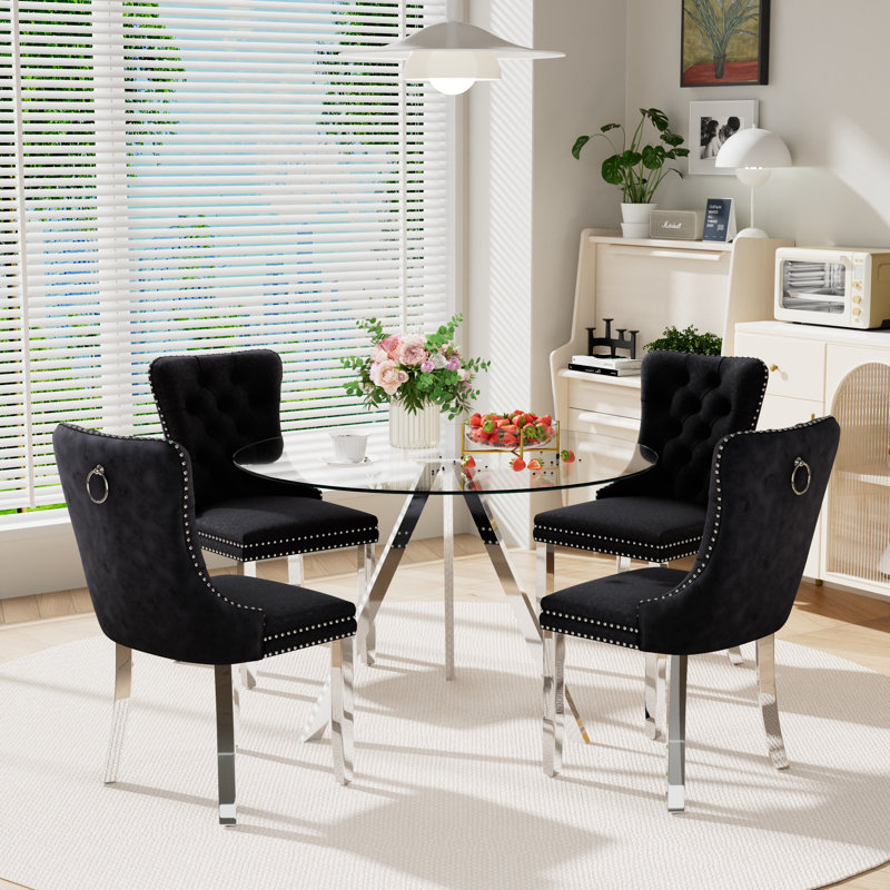 Table de salle à manger ronde pour 4, Noir, H 30 po x l 39 po x P 39 po