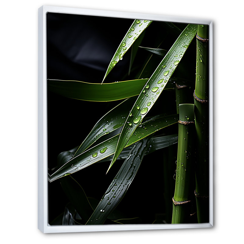 Ingileif vert bambou et noir sur toile, H 44 po x l 34 po x P 1,5 po, Cadre flottant blanc