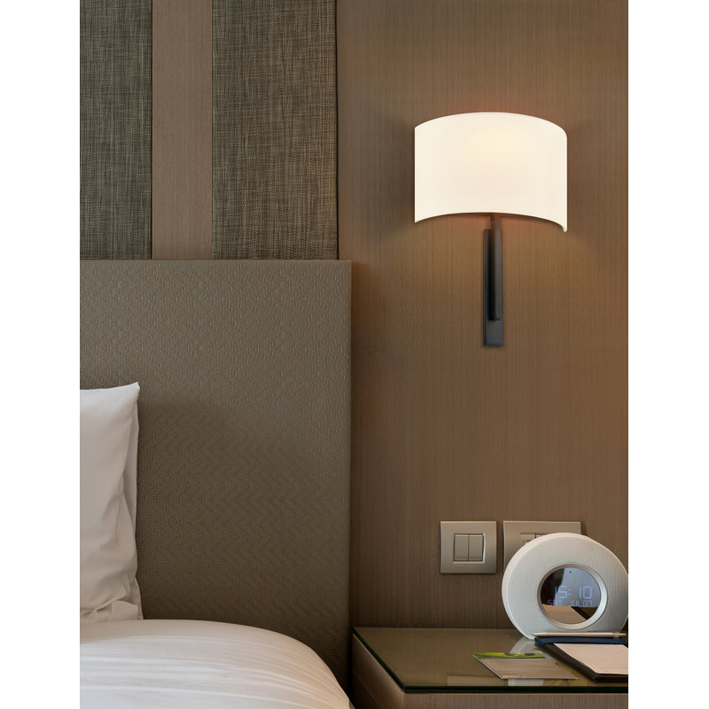 Textile - Hamilton ADA 1-Light Wall Sconce White Linen Fabric Shade, Matte Black
