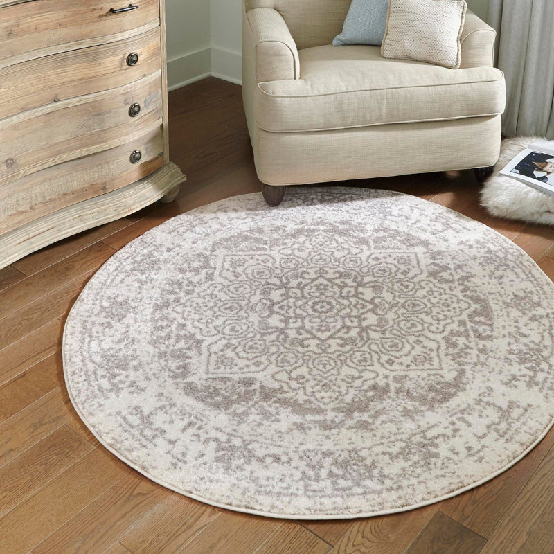 Tapis oriental blanc Mirielle, Rond 7 pi 10 po