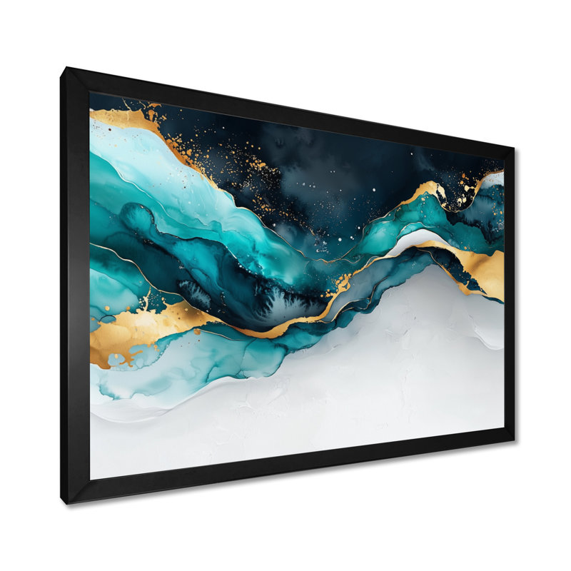 Toile émeraude, balance de l'encre liquide III - art abstrait moderne sur toile transitionnelle, H 30 po x l 40 po, Noir
