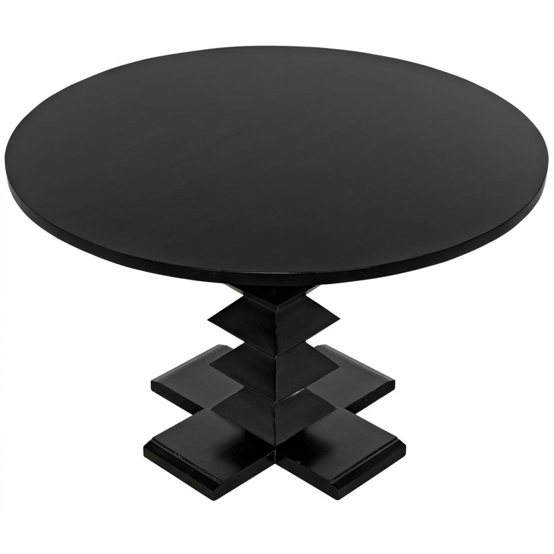 Zig-Zag Round Mahogany Wood Dining Table, Hand Rubbed Black, 48" L x 48" W
