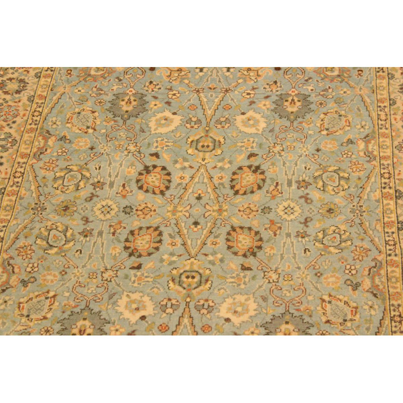 Tapis bleu / ivoire en laine noué à la main 3 pi 1 po x 5 pi Abagail