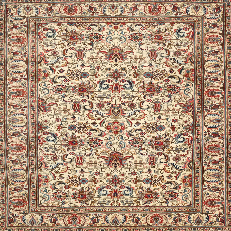 Tapis brun/bleu/gris traditionnel Ayman, Carré 3 pi