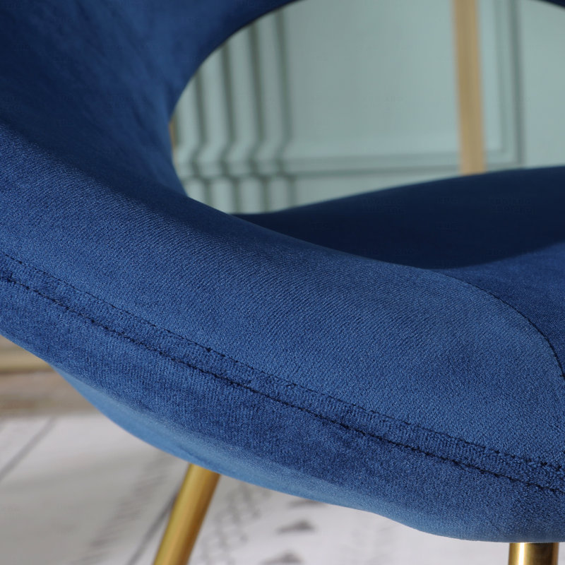 Velvet Fabric Fabric Upholstered Accent Chair With Gold Tone Finished Base, Blue