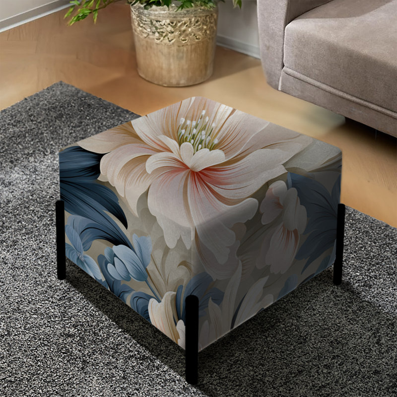 Raulerson - rose et bleu damassé Marigold Oasis - repose-pieds carré damassé