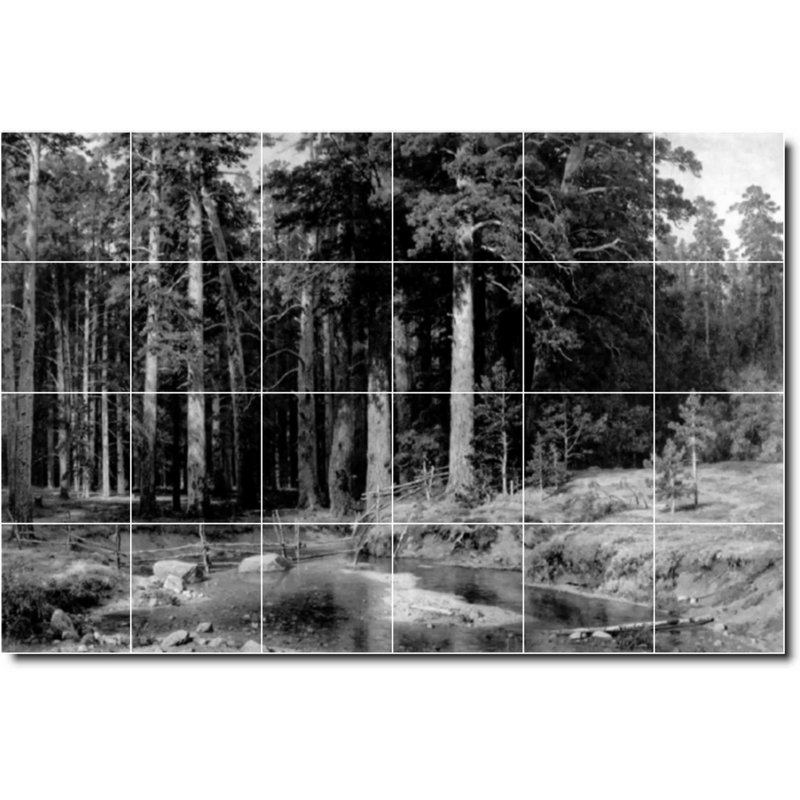 Carrelage mural décoratif en céramique 72 po x 48 po 12 po x 12 po, Peinture de campagne d'Ivan Shishkin W08341