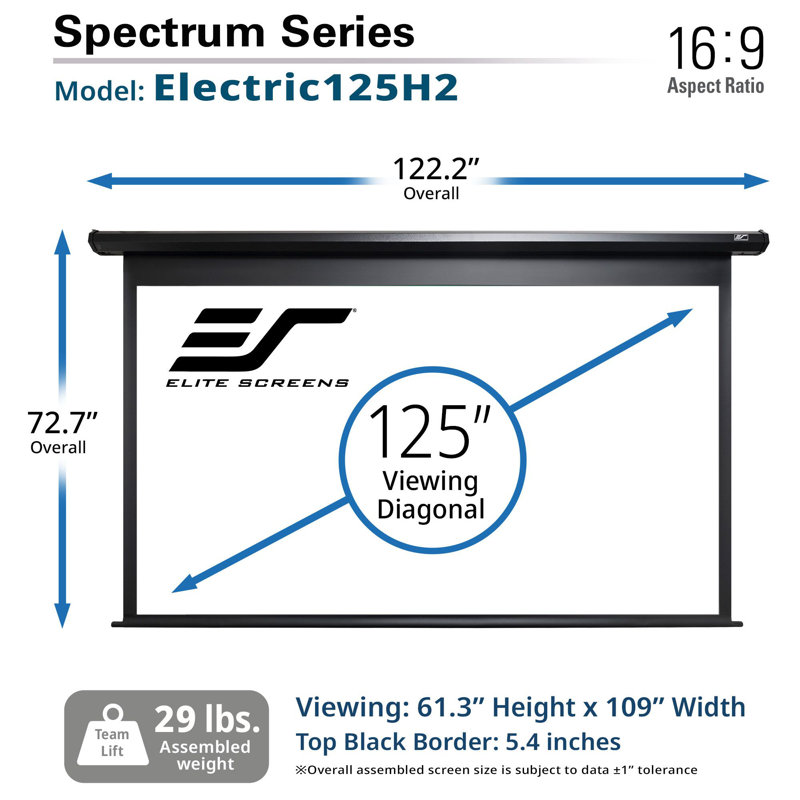 Spectrum Screens Electric Wall/ Ceiling Mounted Projector Screen, 125"