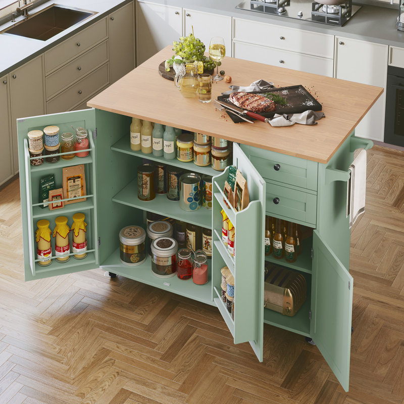 Sagrario Solid Wood Top Kitchen Island, Green