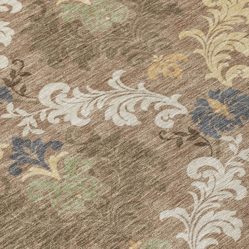 Tapis damassé intérieur / extérieur lavable à la machine ACN2544, 3 pi x 5 pi, Brun