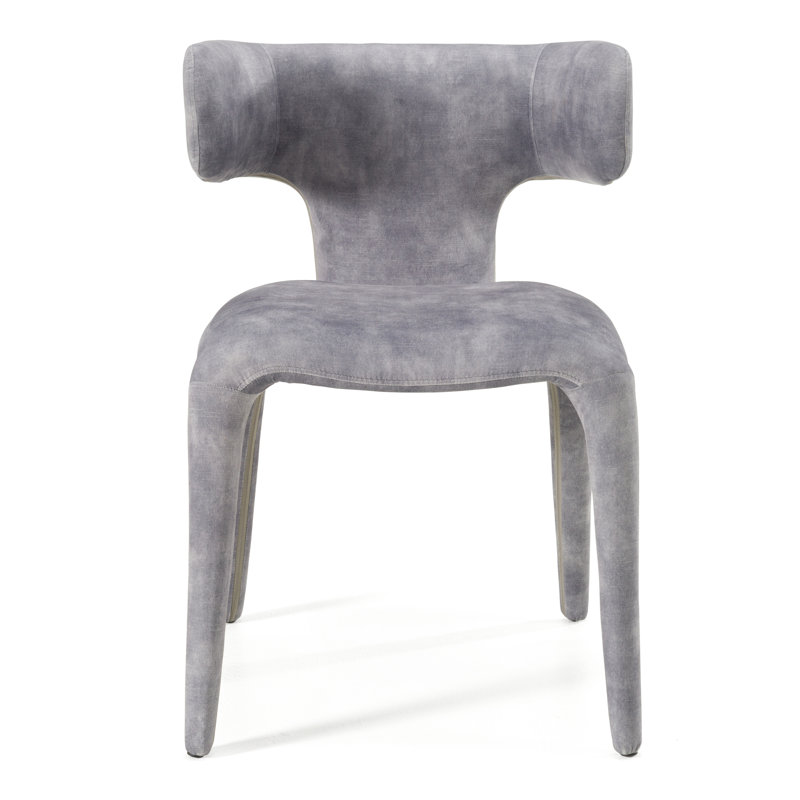 Chaise avec accoudoirs à oreilles Margart, Velours gris bleuté