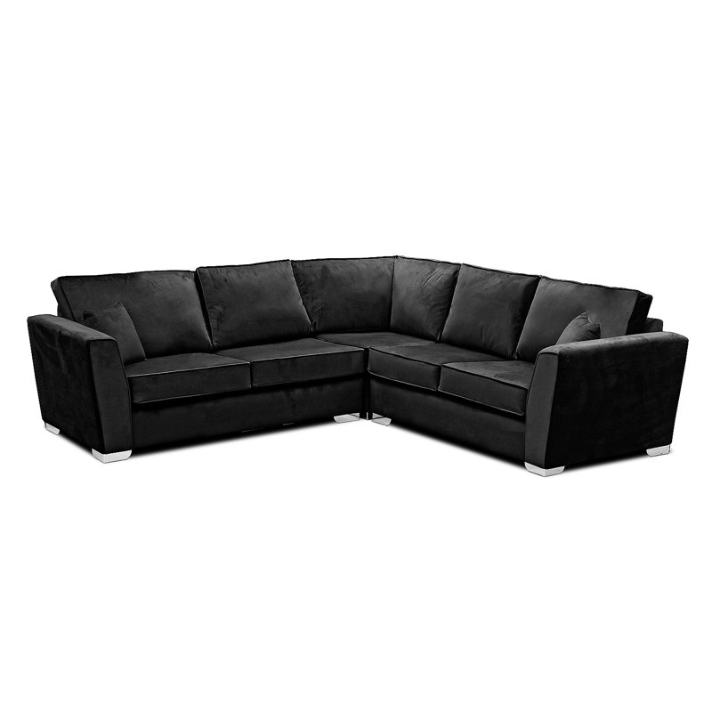 Quade 5 Seater Velvet Corner Sofa , Black