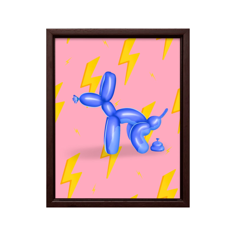 «Pooping Balloon Dog No3», Canvas, 11"H x 14"W, Brown Framed
