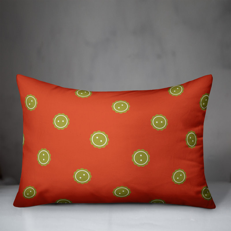 Button Button Lumbar Pillow, Orange/Green