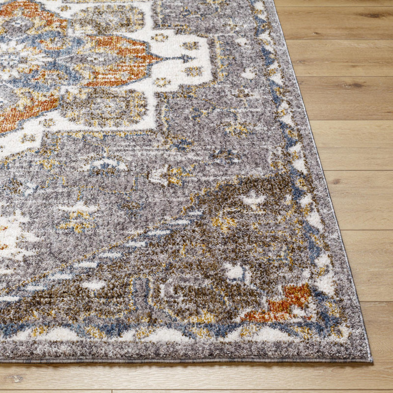 Rectangle Oriental Machine Woven Polyester Area Rug in Orange, Rectangle 5'3" x 7'