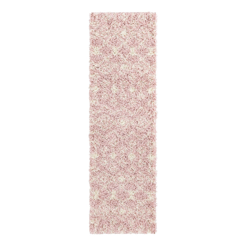 Tapis rose clair en polypropylène tissé à la machine à motif géométrique Griego, Tapis de couloir 2 pi x 7 pi 1 po