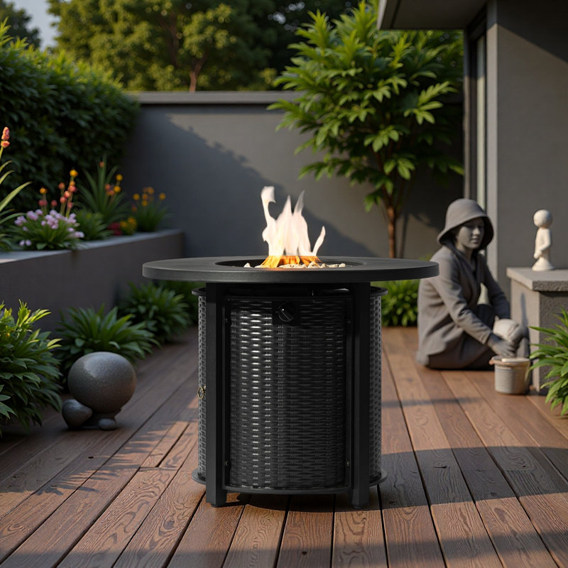 32" Propane Gas Fire Pit Table, 50000 BTU Round Steel Fire Pit for Outside Patio Deck Garden Courtyard