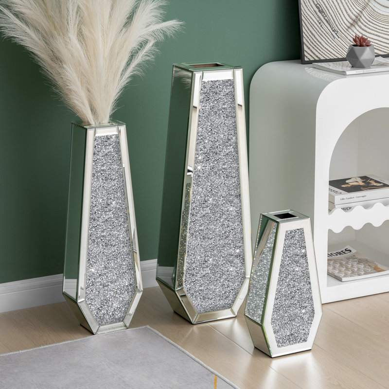 Vase de plancher en verre à miroir 30 po DeGrailly, H 30 po x l 10,63 po x P 5,33 po, Argent