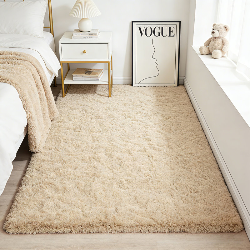 Rainbow Plaid Fluffy Area Rug, Colorful Thick Cozy Shag Carpet for Kids Room and Bedroom