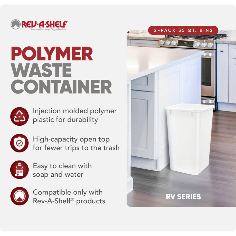 Rev-A-Shelf Polymer Replacement 35 qt. Trash Bin(s), White, 8.75